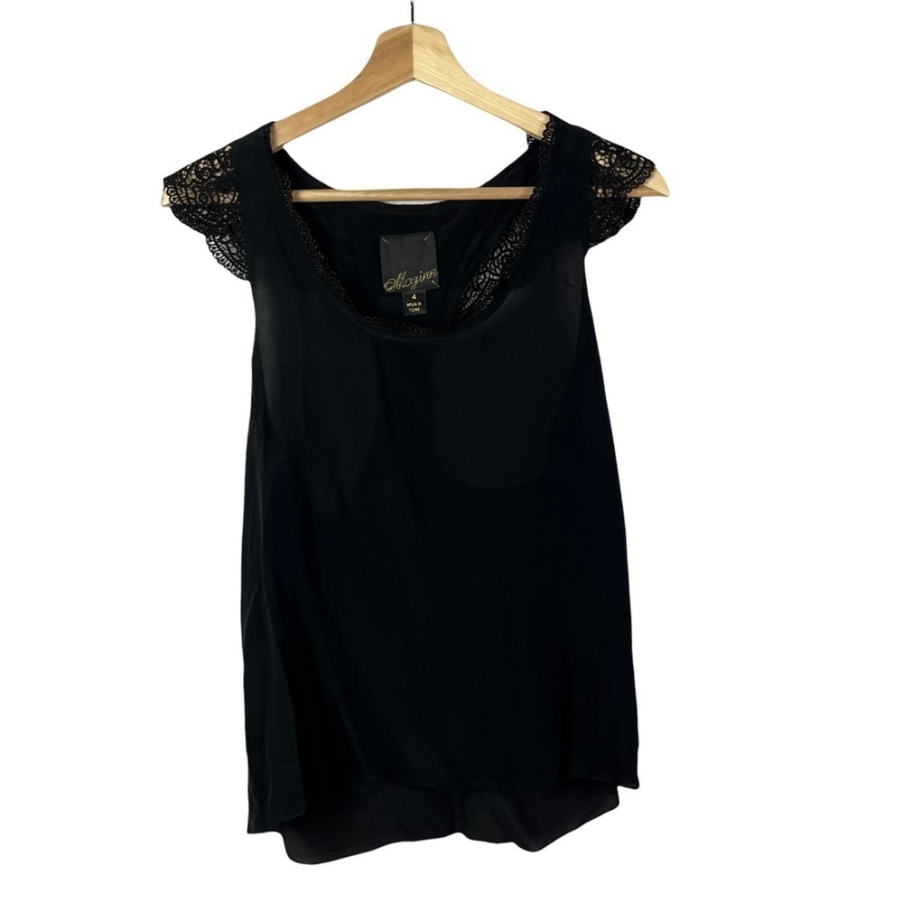 Anthropologie McGinn BHLDN Black Silk‎ Lace Shoulder Short Sleeve Blouse 4